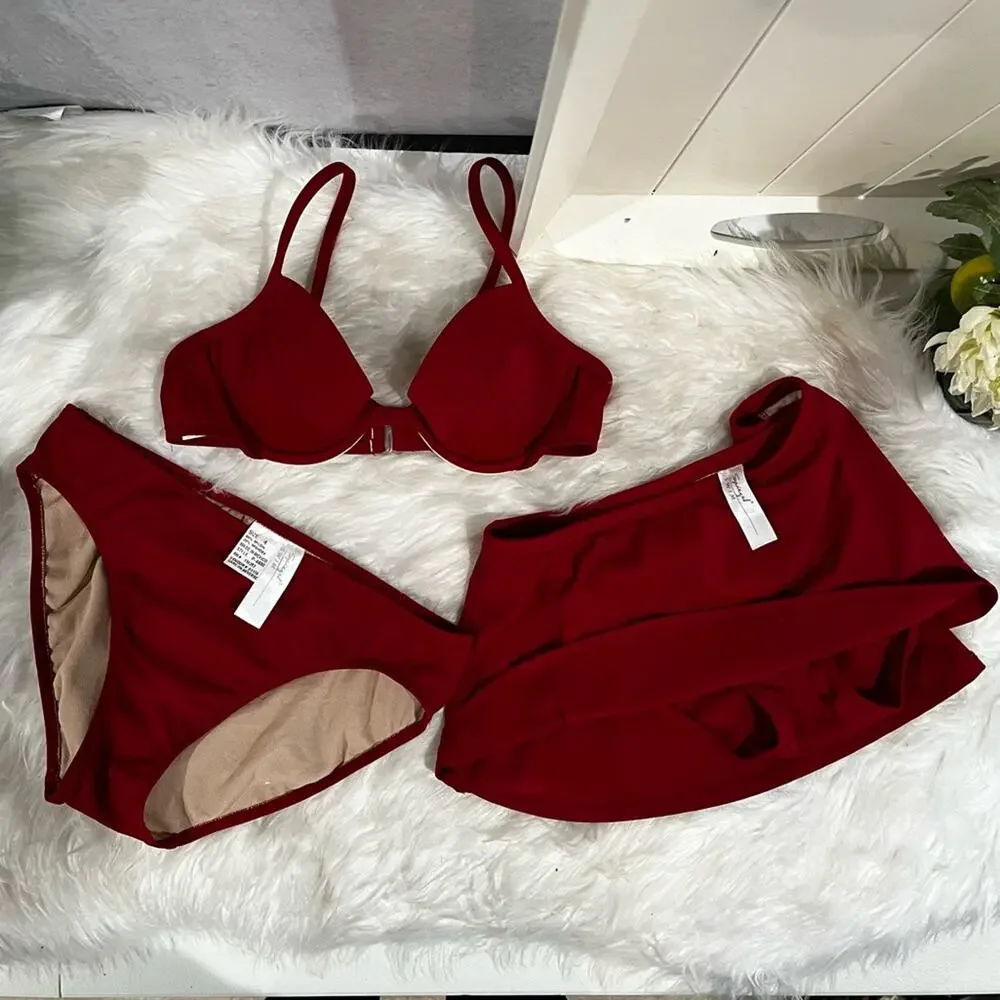 NEW Spiegel Vintage 3 pc Push Up Bikini Top Moderate Scoop Bottoms Swimskirt 2/4